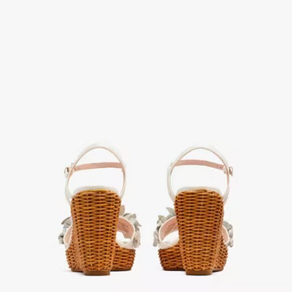 🌸 Kate Spade Fiori Wicker Platform Sandals | Pink Patent Leather Floral Size 8 - Picture 7 of 14